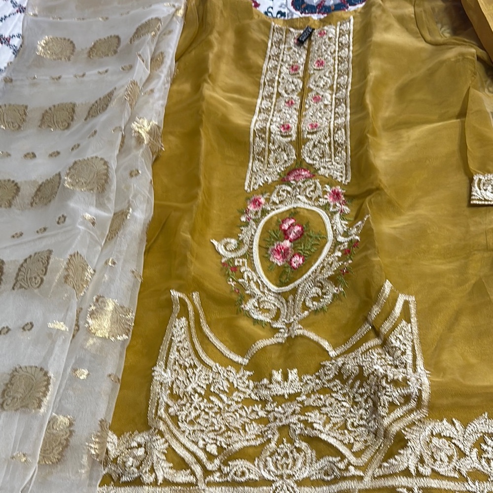 Embroidered Gold and White Traditional Outfit